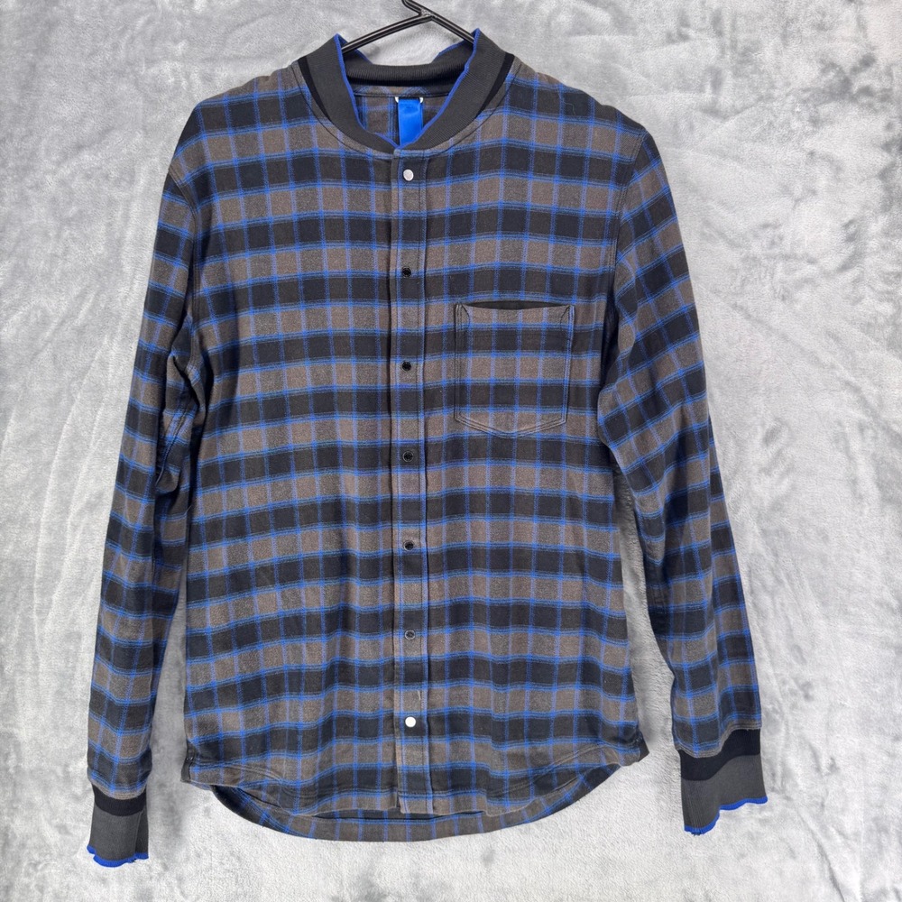 Kit and Ace Men's Medium Plaid Button Up Long Sleeve‎ Shirt Black Blue